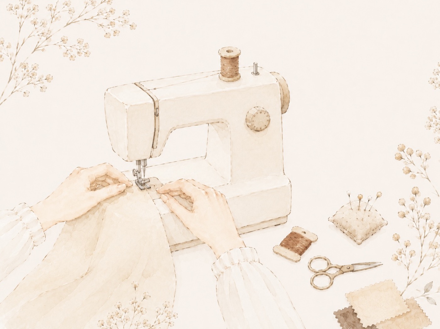 ミシンで縫っているイラスト