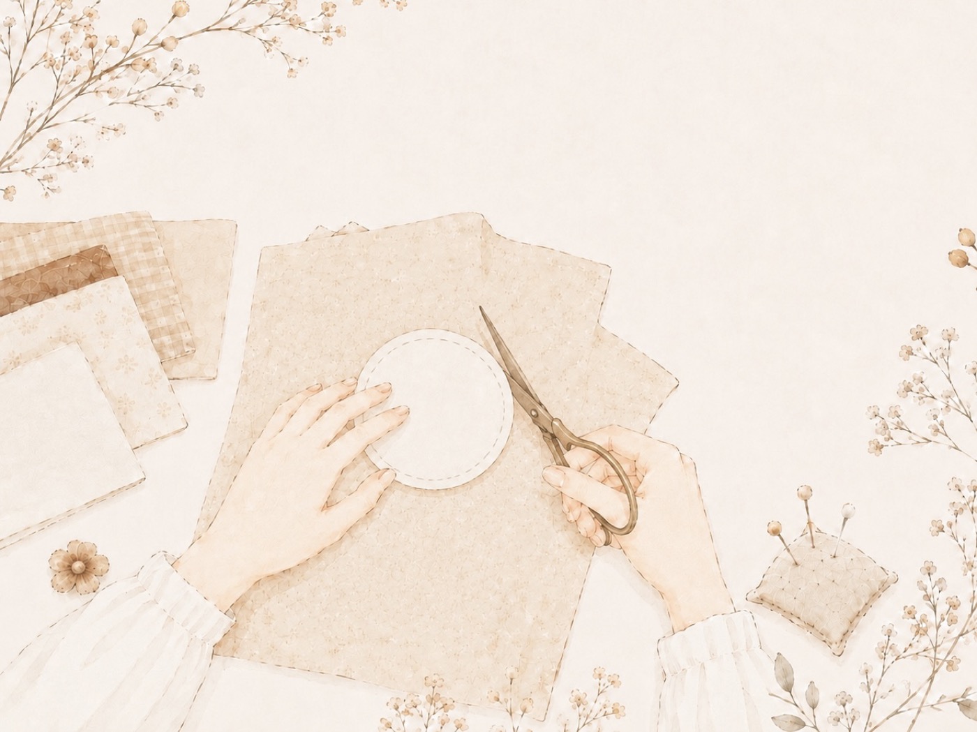 フェルトをはさみで裁断しているイラスト
